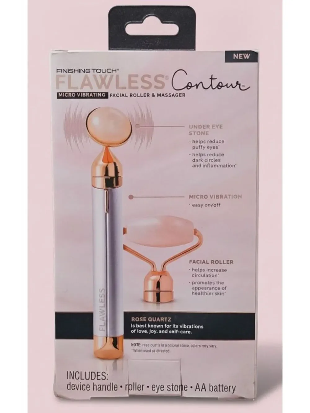Flawless Contour Micro Vibrating Facial Roller & Massager w/ Genuine Rose Quartz